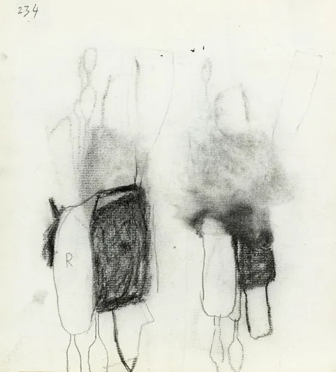 STILL LIFE WITH KITCHEN UTENSILS by William Scott, c. 1960, charcoal on paper, offered Dec 2020