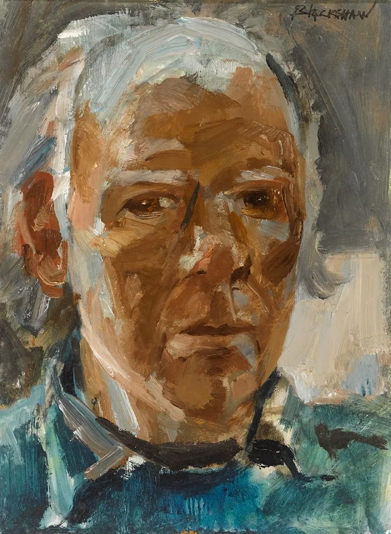 SELF PORTRAIT by Basil Blackshaw, oil on board, sold Dec 2020