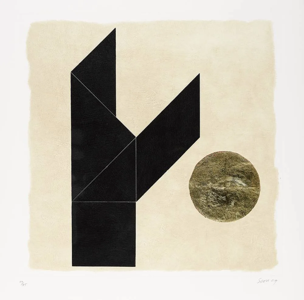 TANGRAM II by Patrick Scott, 2004, carborundum with gold leaf; (no. 46 from an edition of 75), sold Dec 2020