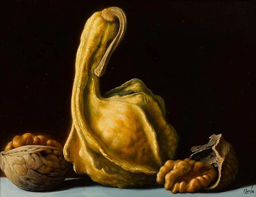 GOURD AND WALNUTS by Stuart Morle, 2020, oil on copper, sold Dec 2020