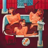Graham Knuttel, THREE NUDES AND TWO CATS