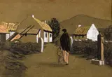 Ciaran Clear, WEST OF IRELAND SCENE WITH WOMAN AND WATER PUMP