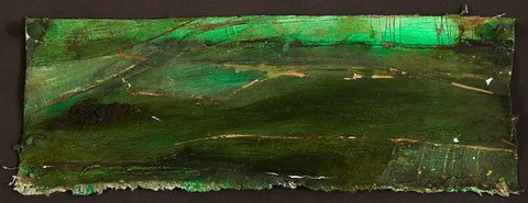 Mary Donnelly, SUMMER TURF, oil on unstretched canvas with collage element