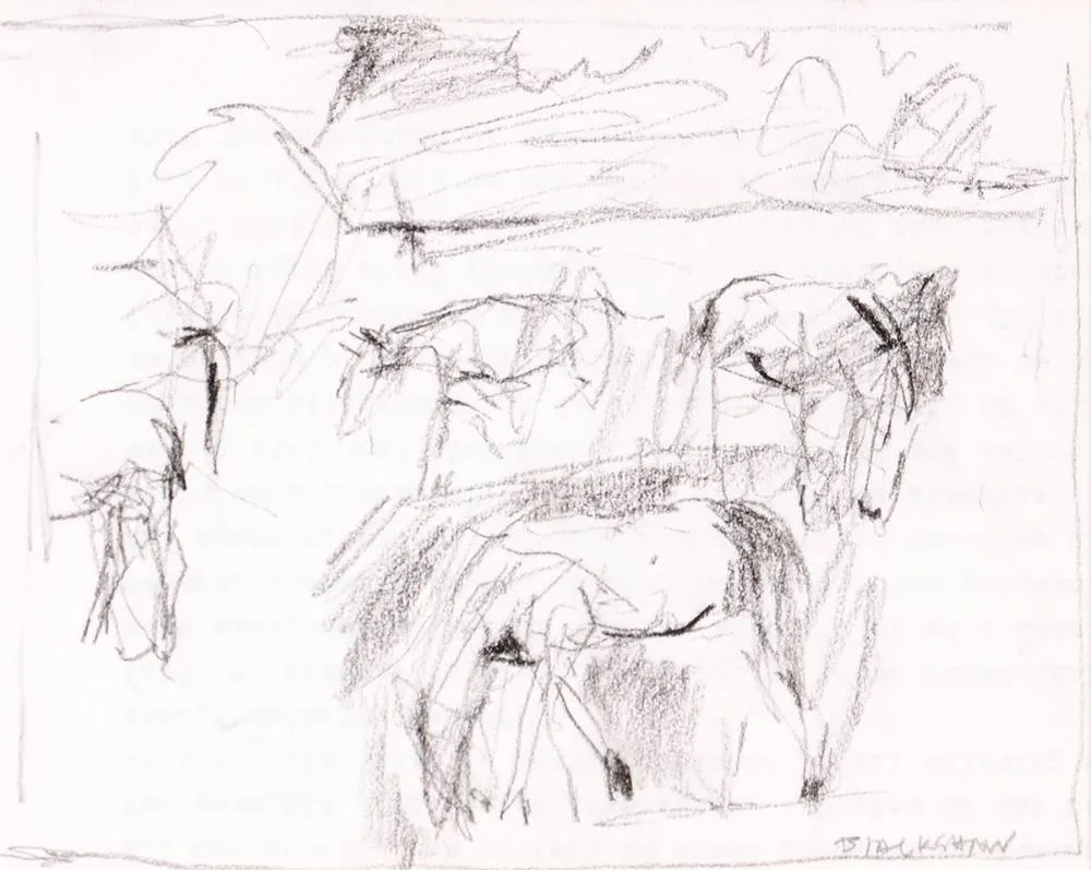 HORSES by Basil Blackshaw, pencil, sold Oct 2020