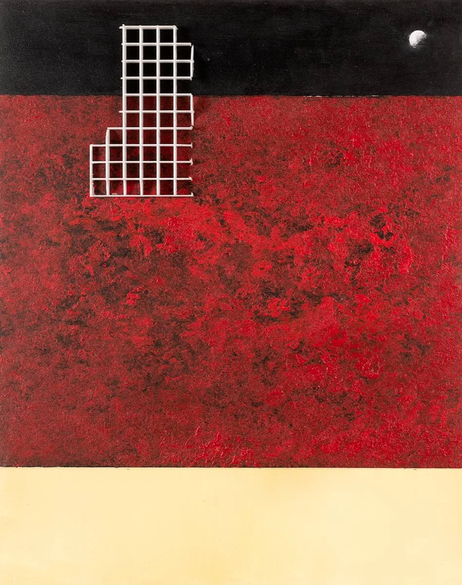 Stephen McKee, MOGAN COMPLEX, oil and collage on panel