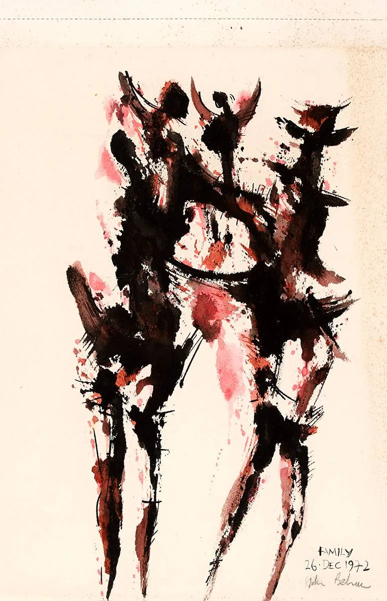 FAMILY by John Behan, 1972, ink and watercolour, sold Oct 2020