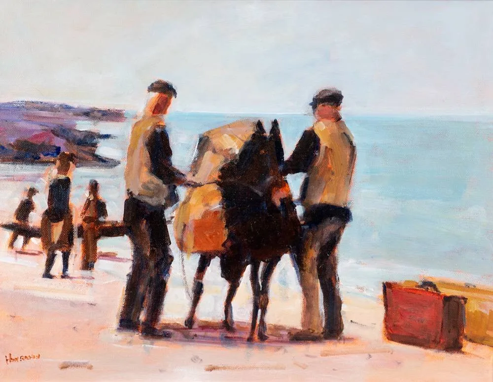LOADING ON INIS OIRR by Michael Hanrahan, oil on canvas board, offered Oct 2020