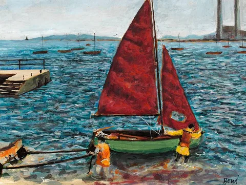 Diarmuid Boyd, SAILING OFF RINGSEND, DUBLIN, mid to late 1980s, acrylic on board