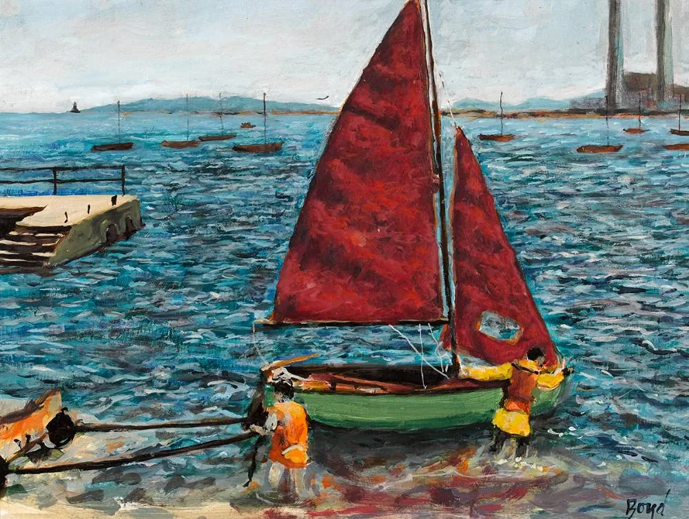 Diarmuid Boyd, SAILING OFF RINGSEND, DUBLIN, mid to late 1980s, acrylic on board