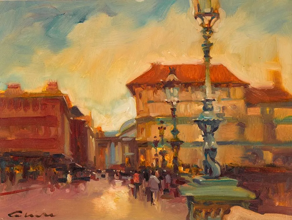 ACROSS TO SUNLIGHT CHAMBERS by Patrick Cahill, 2003, oil on board, sold Oct 2020