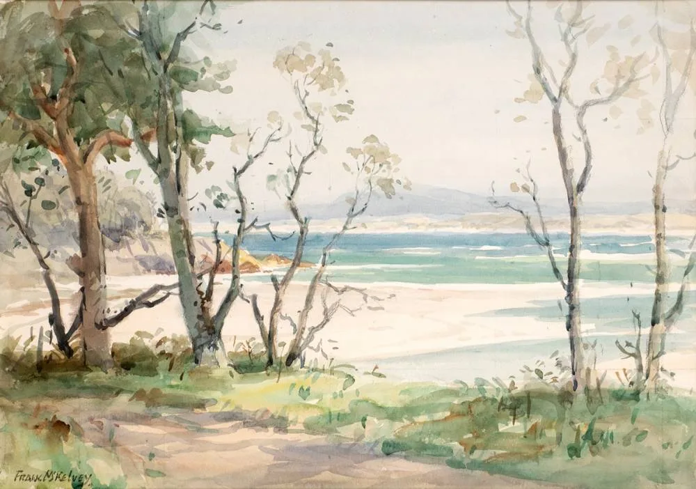 BEACH SCENE by Frank McKelvey, watercolour, sold Oct 2020