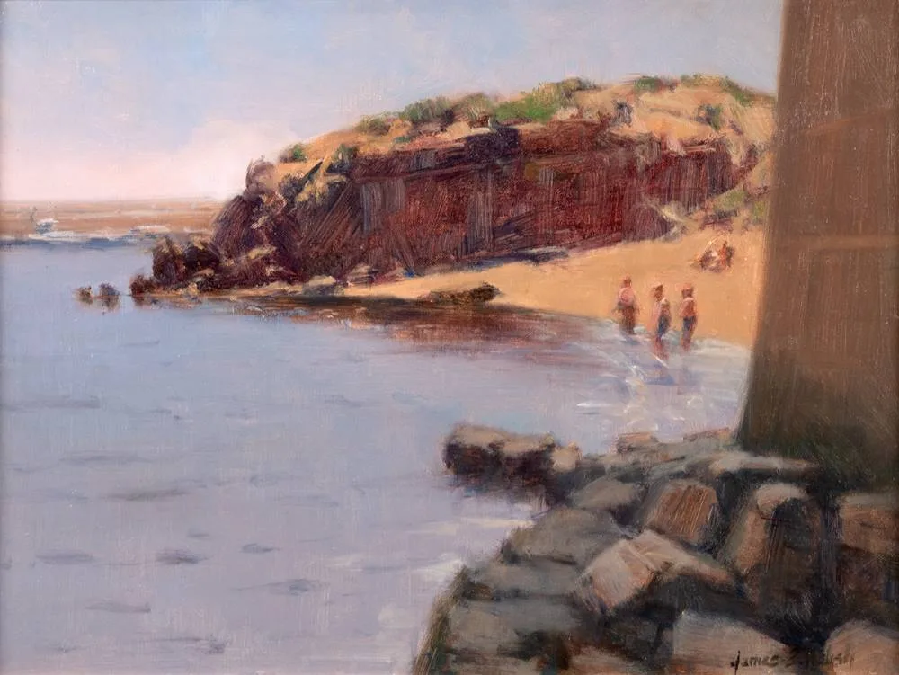 BATHERS by James English, oil on canvas laid on board, offered Oct 2020