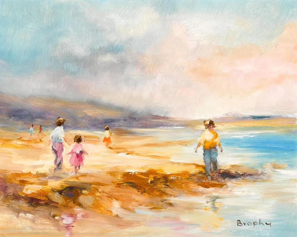 BEACH SCENE by Elizabeth Brophy, oil on board, sold Oct 2020