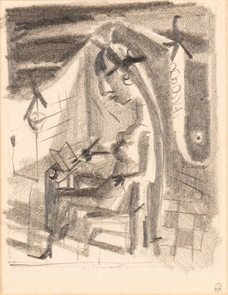 KATE SEATED by Colin Middleton, pencil and graphite, sold Oct 2020