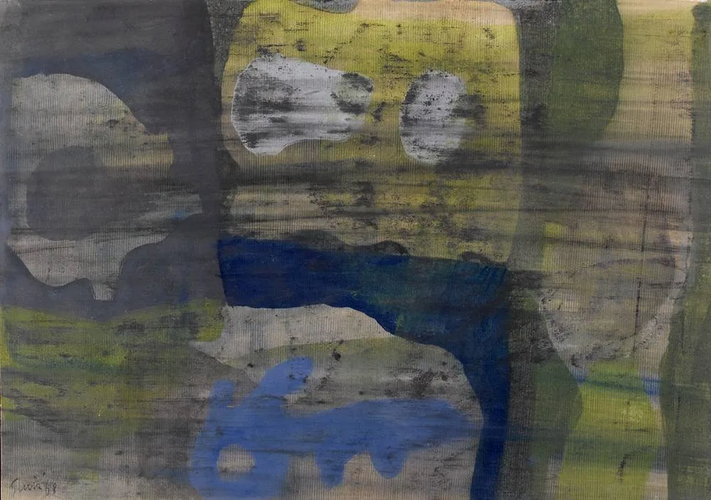 UNTITLED ABSTRACT by Piet Sluis, 1968, watercolour and gouache on card laid on board, offered Oct 2020