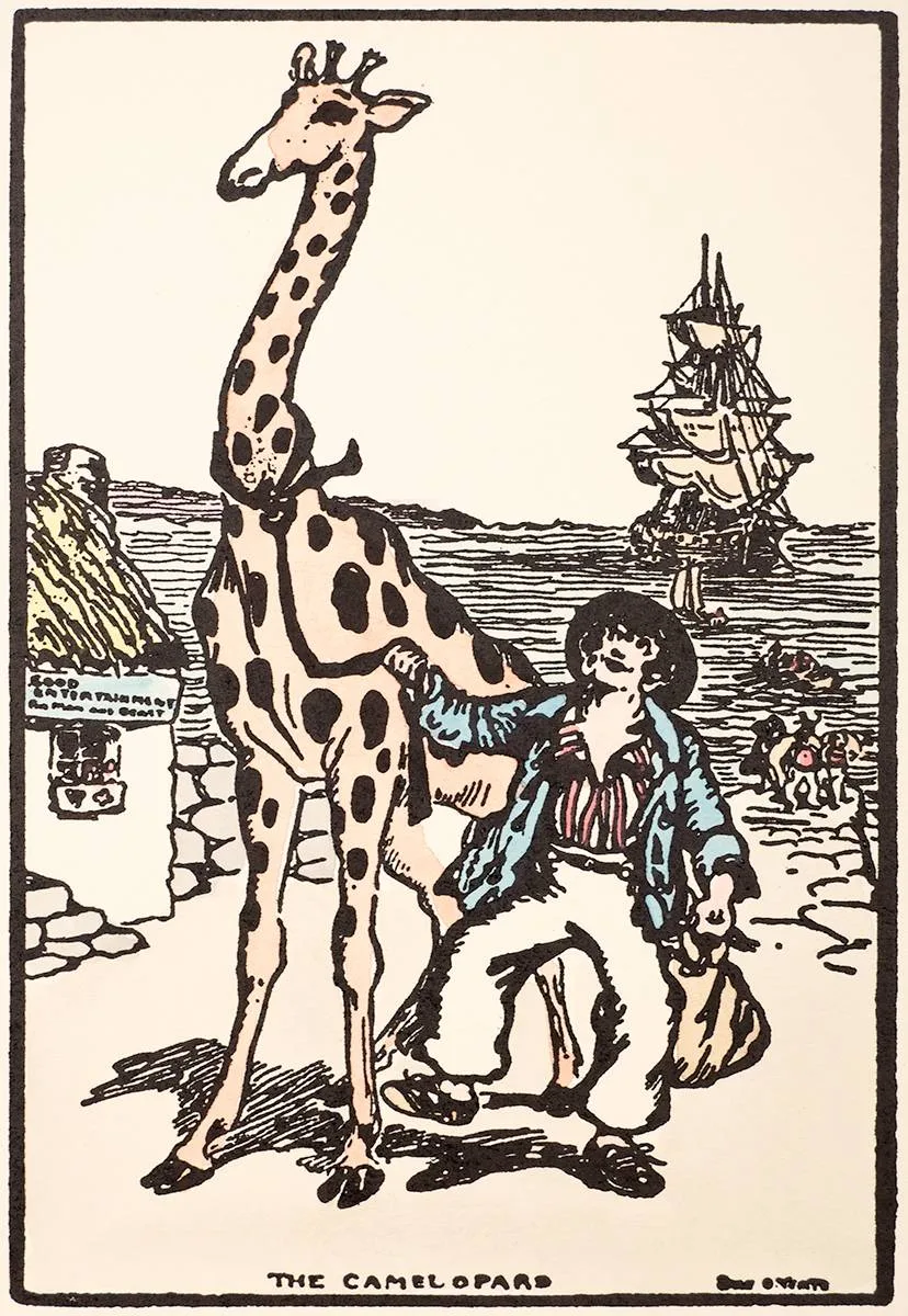 THE CAMELOPARD by Jack Butler Yeats, hand-coloured Cuala Press print; (mounted but unframed), sold Oct 2020