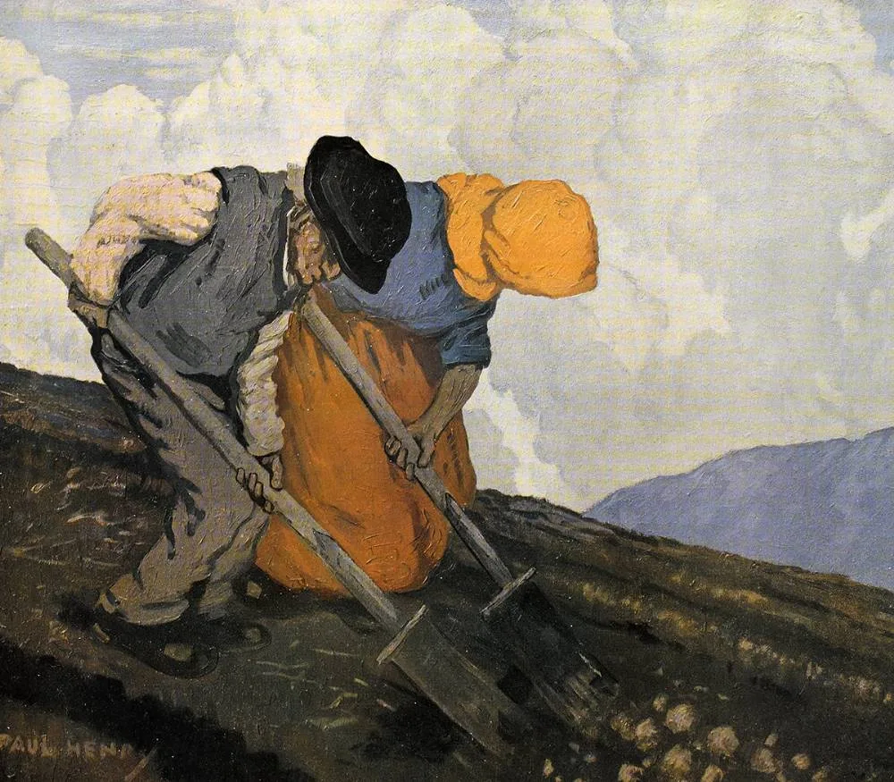 THE POTATO DIGGERS by Paul Henry, photolithograph print, sold Oct 2020