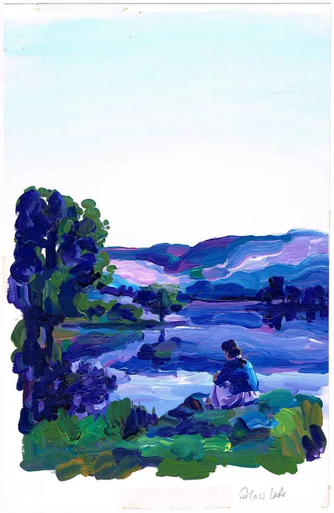 John Hancock, BOOK COVER TO MAEVE BINCHY'S THE GLASS LAKE, acrylic on paper; (unframed)