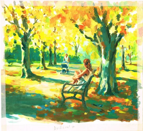John Hancock, BOOK COVER TO MAEVE BINCHY'S DUBLIN 4, acrylic on paper; (unframed)