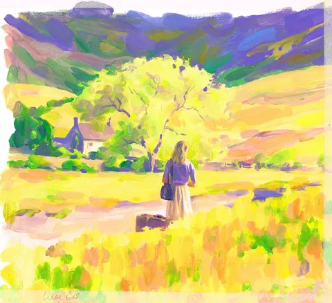 John Hancock, BOOK COVER TO MAEVE BINCHY'S THE LILAC BUS, acrylic on paper; (unframed)