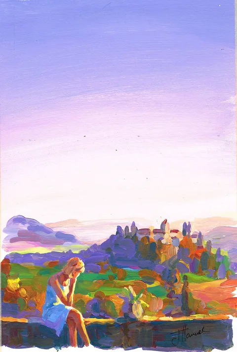 John Hancock, BOOK COVER TO MAEVE BINCHY'S EVENING CLASS, acrylic on paper; (unframed)