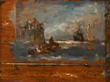 Edwin Hayes, SHIPPING BY A HARBOUR WALL