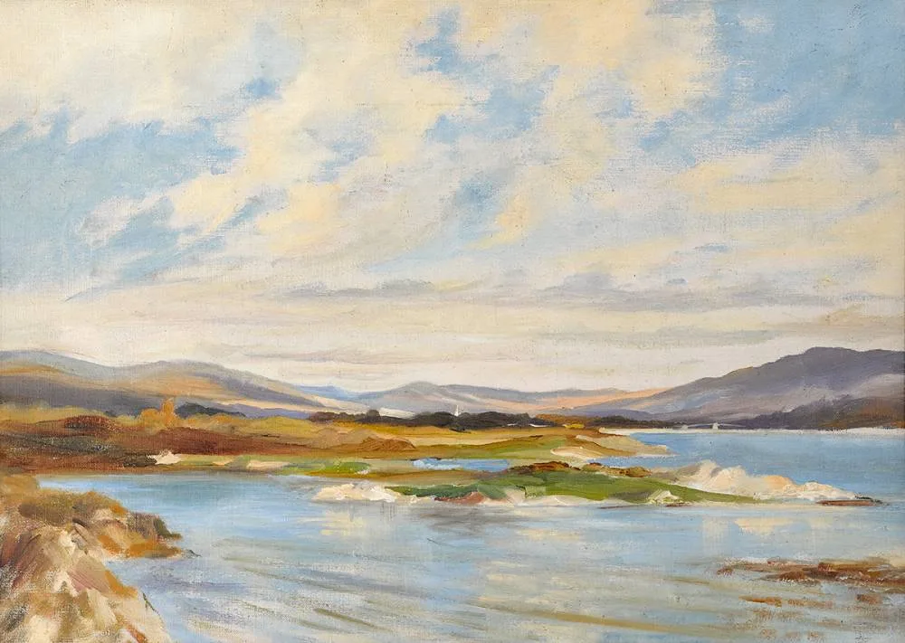 Arahenua Ella Constable, KENMARE BAY FROM DUNKERRON, COUNTY KERRY, c.1914, oil on canvas board