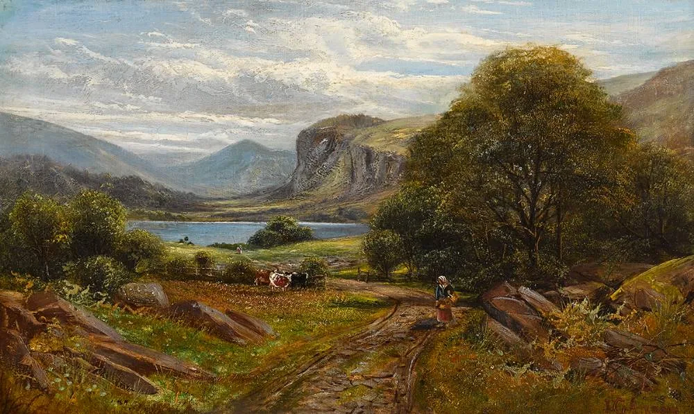 John Gunson Atkinson, FALCON CRAG DERWENT LAKE FROM NEWLANDS, oil on canvas