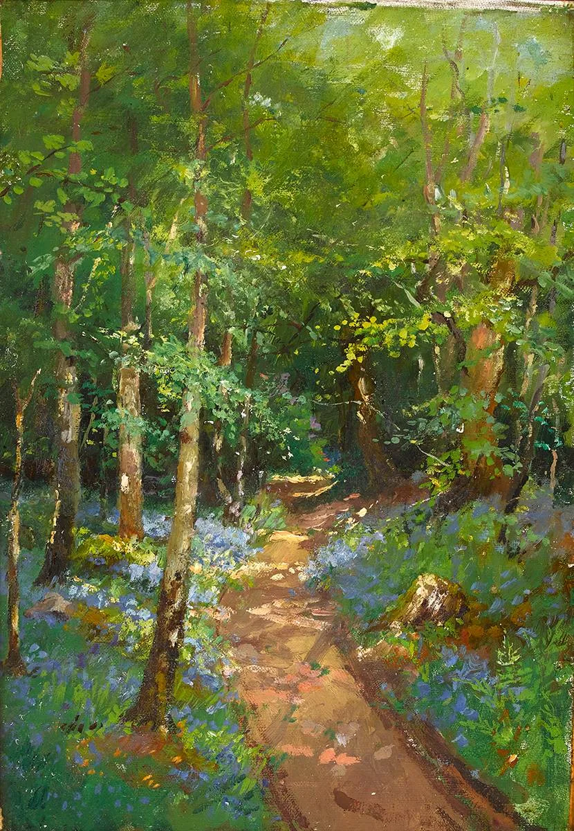 Iza Munce, SPRING IN GLENALLA WOODS, DONEGAL, 1927, oil on canvas board
