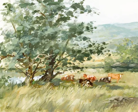 Joop Smits, CATTLE IN A LANDSCAPE, oil on paper