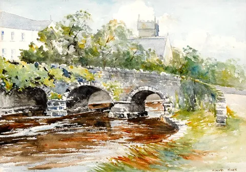 Frederick Howard Knee, RIVER SCENE WITH BRIDGE, watercolour