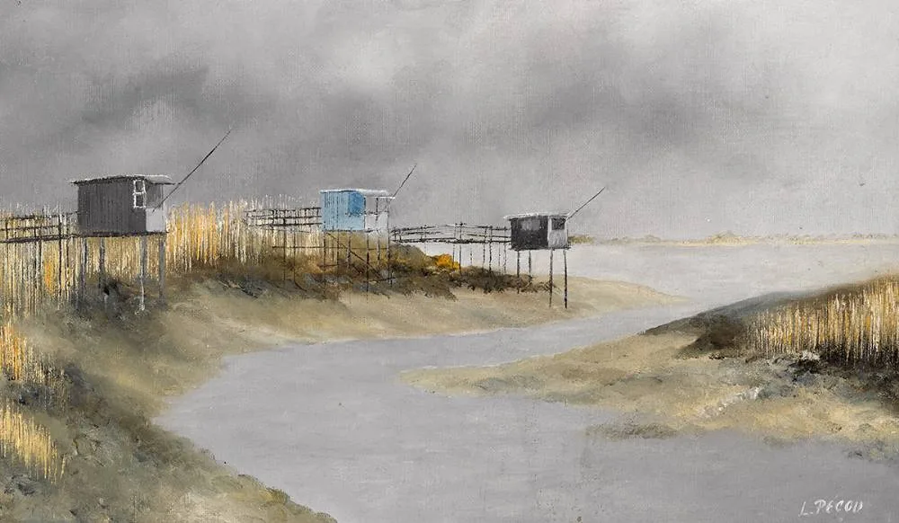 Louis Pecou, CALAPEYRE MÉDOC, (FISHING HUTS ON THE GIRONDE ESTUARY), oil on canvas