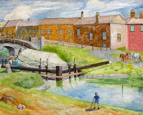 Harry Kernoff, GRAND CANAL LOCK, DUBLIN, 1935, oil on board