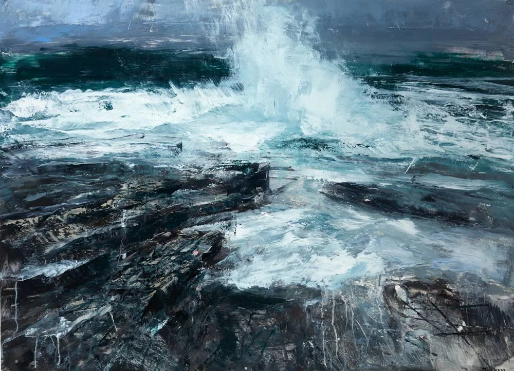 COASTAL REPORT by Donald Teskey, oil on paper, sold Oct 2020