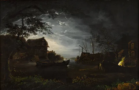 A COASTAL INLET BY MOONLIGHT by William Sadler II, oil on panel, sold Oct 2020