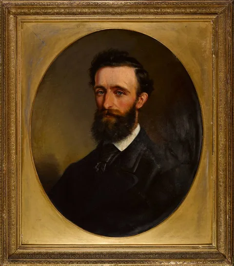 PORTRAIT OF A GENTLEMAN by Margaret Allen, 1870, oil on canvas; (tondo), sold Oct 2020
