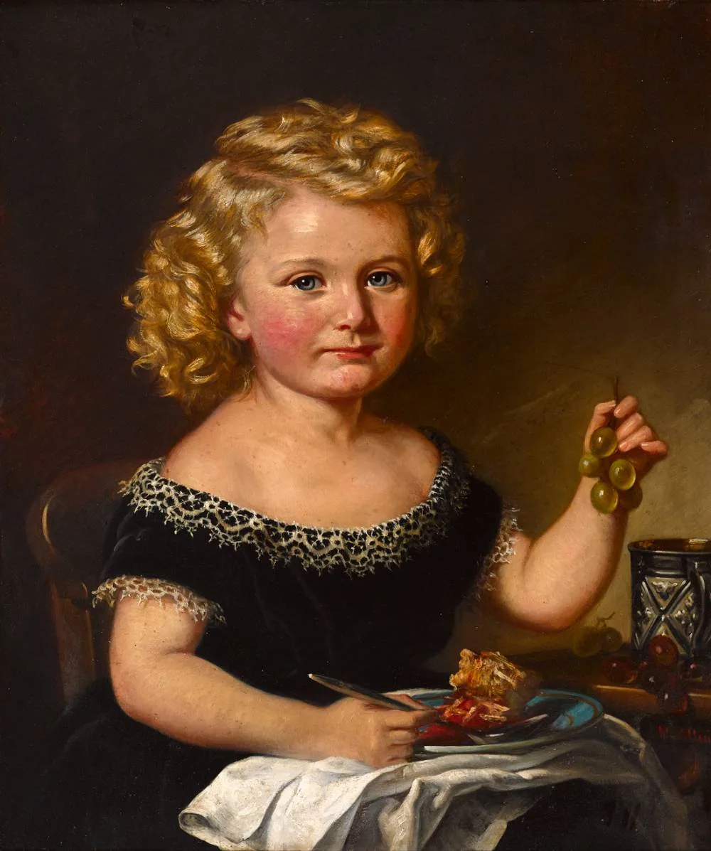 HAPPY AS A KING by Margaret Allen, 1876, oil on board, sold Oct 2020