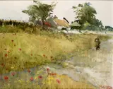 Cecil Maguire, WAYSIDE COTTAGE AND WILD POPPIES, CONNEMARA