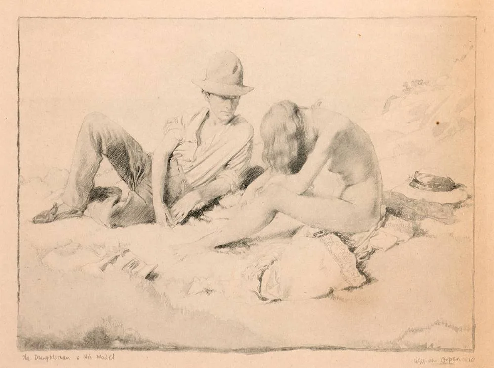 THE DRAUGHTSMAN AND HIS MODEL by William Orpen, 1910, photogravure, sold Jul 2020