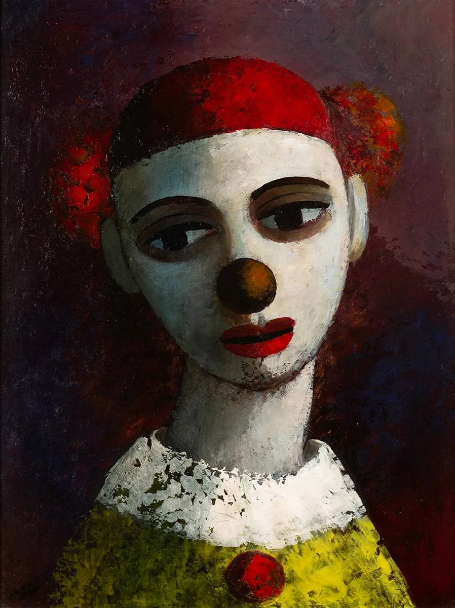 THE APPRENTICE CLOWN by Daniel O'Neill, 1971, oil on board, sold Jul 2020