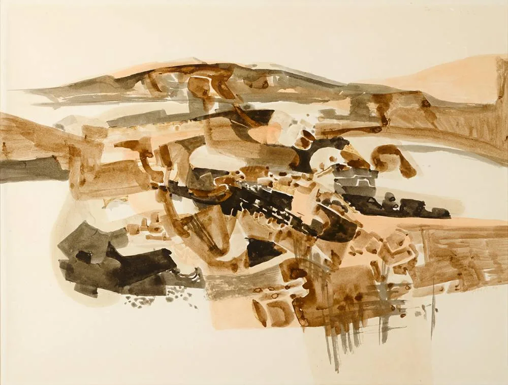 CONNEMARA, AUTUMN by George Campbell, 1968, ink and crayon, sold Jul 2020