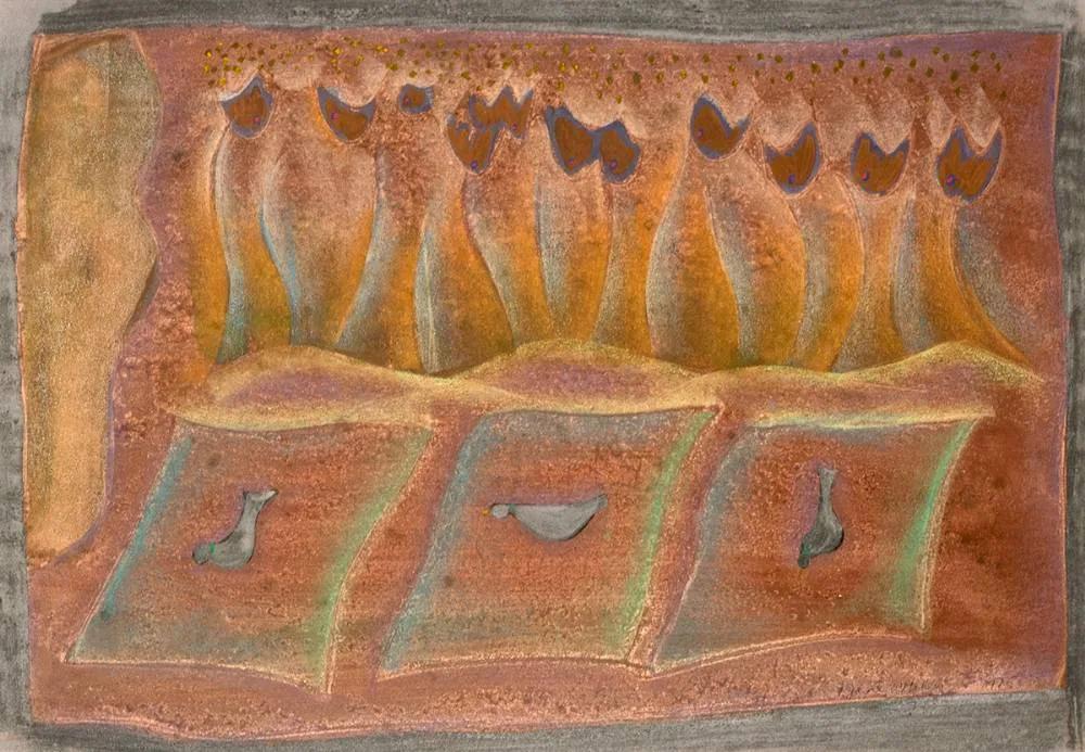 UNTITLED ABSTRACT by Jane O'Malley, 1975, pastel and gouache, sold Jul 2020