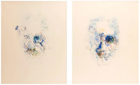 Louis le Brocquy, TWO STUDIES TOWARDS AN IMAGE OF JAMES JOYCE, 1982 (DIPTYCH), watercolour and crayon; (2); (framed together)
