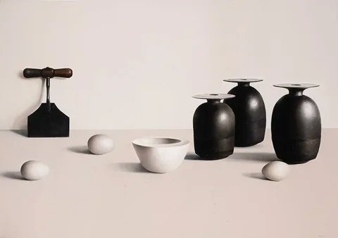 Liam Belton, STILL LIFE WITH THREE EGGS, oil on canvas