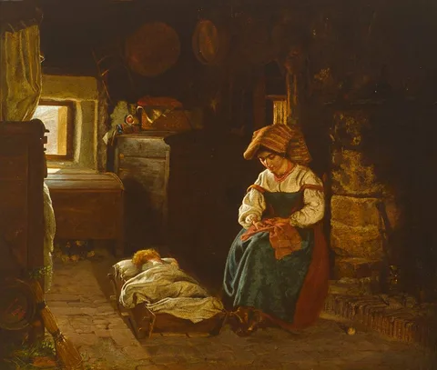 Michael George Brennan, INTERIOR WITH MOTHER AND CHILD, ROME, 1863, oil on canvas