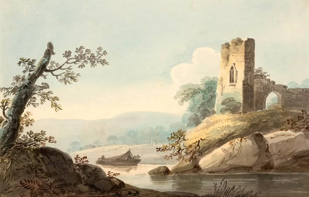 VIEW ON RIVER BARROW by John Henry Campbell, 1808, watercolour, sold Jul 2020