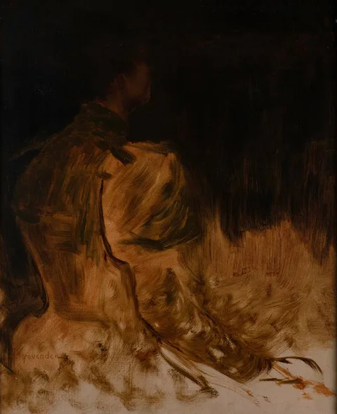 Thomas Hovenden, STUDY OF A YOUNG WOMAN SEEN IN THREE QUARTER PROFILE FROM BEHIND, oil on canvas