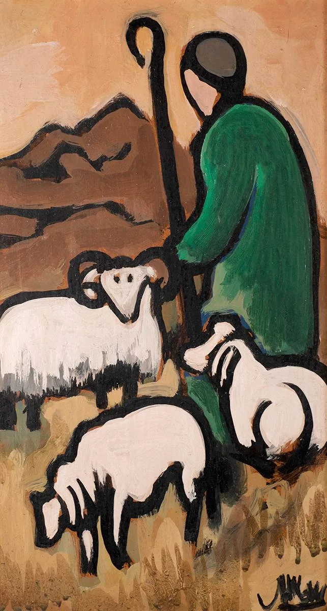 ST. PATRICK AND HIS SHEEP by Markey Robinson, oil on board, sold Jul 2020