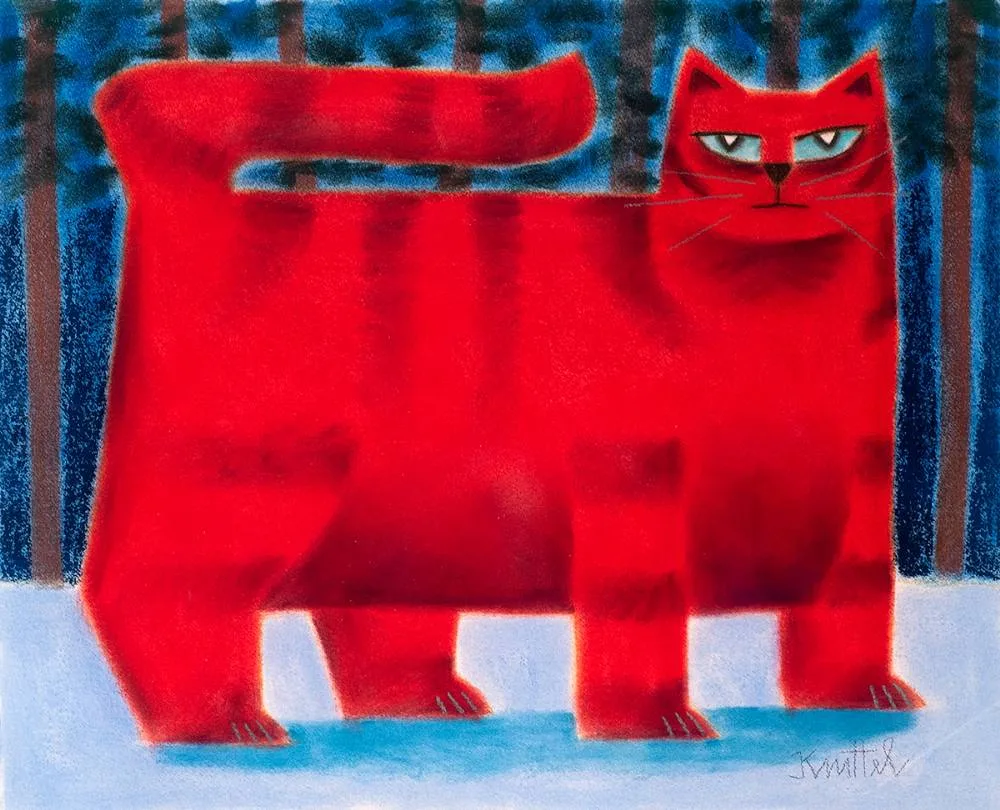 RED CAT by Graham Knuttel, pastel, sold Jul 2020