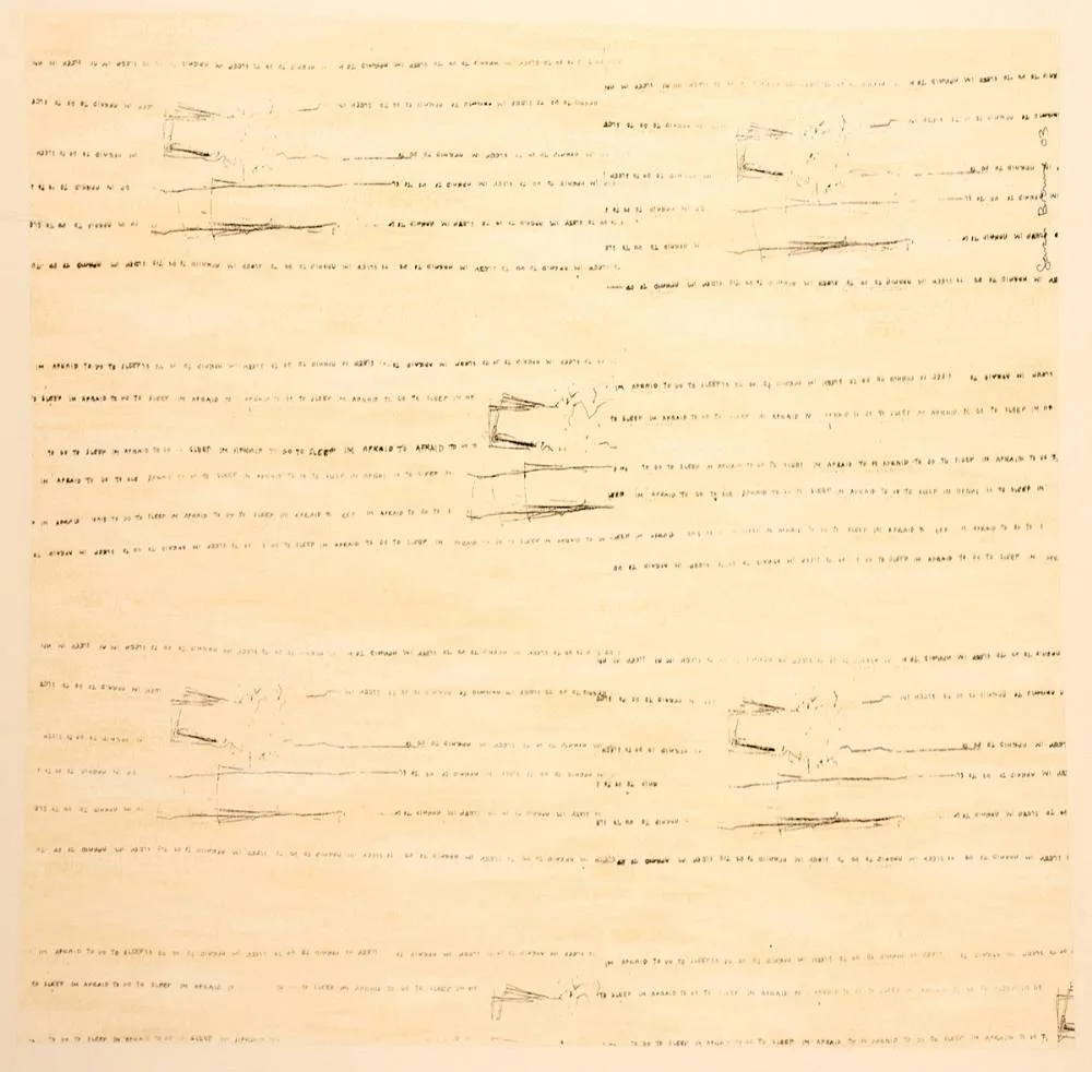 Sarah Browne, TRAUMA (REPETITION), 2003, screenprint on wallpaper sample